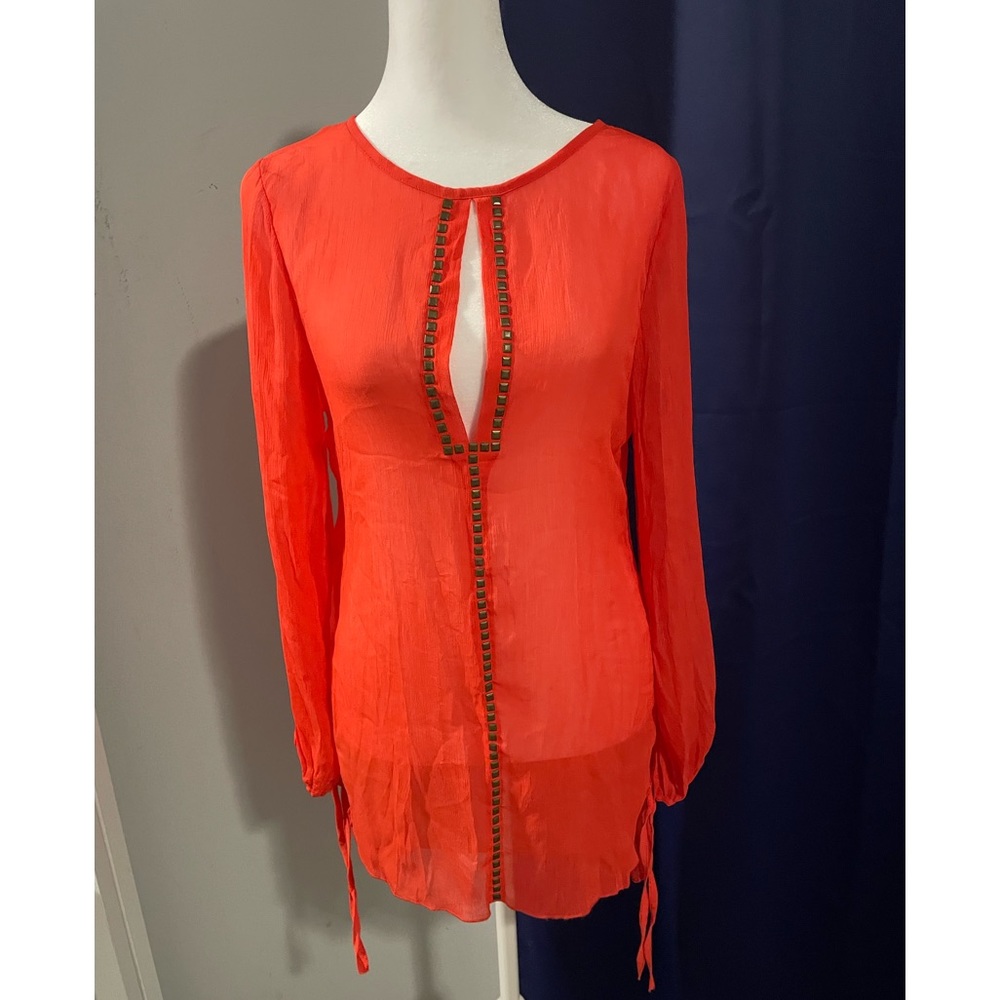 Ravel Sheer Blouse with bronze /metal accents